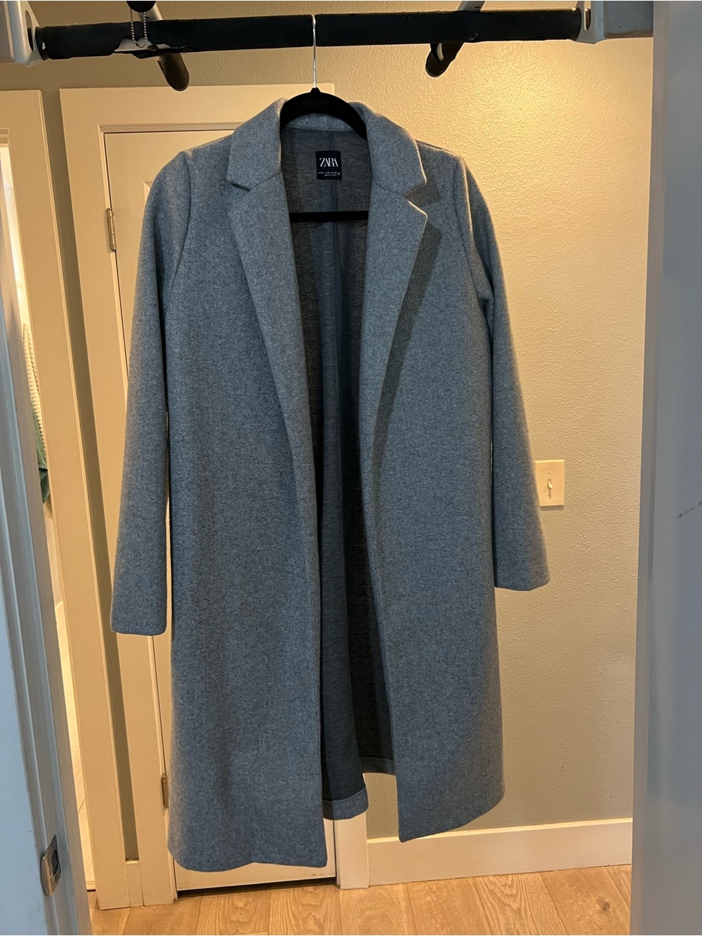 Zara Light Gray Open-Front Long Trench Coat